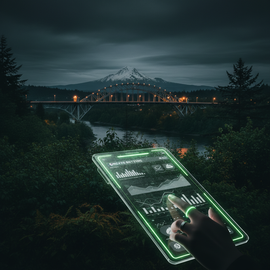 Infographic overview illustrating the legal status and market insights for sports betting in Oregon Sports Betting 2026 : The DraftKings Monopoly & College Ban