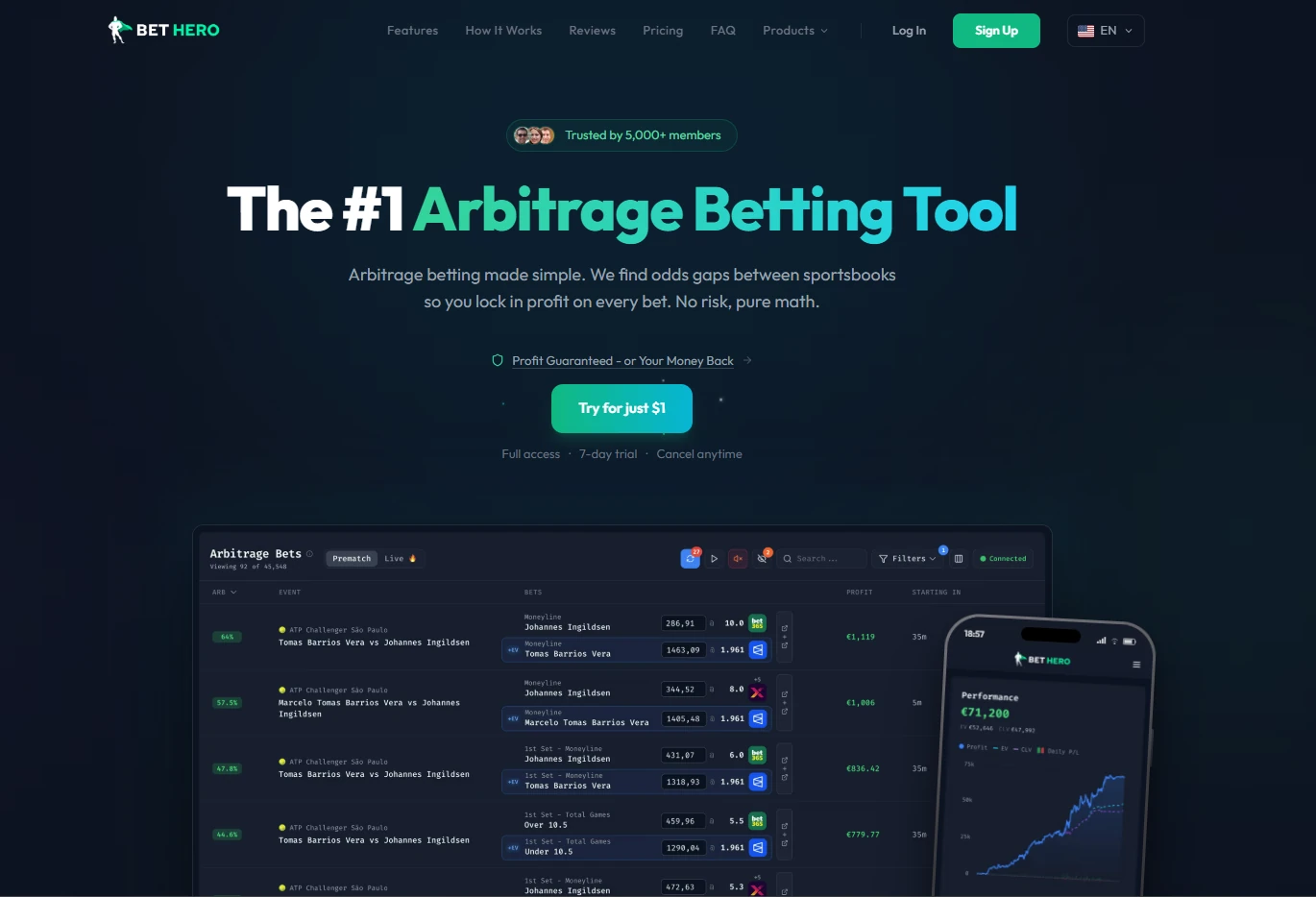 Bet Hero +EV value betting engine — positive expected value filter and Kelly sizing