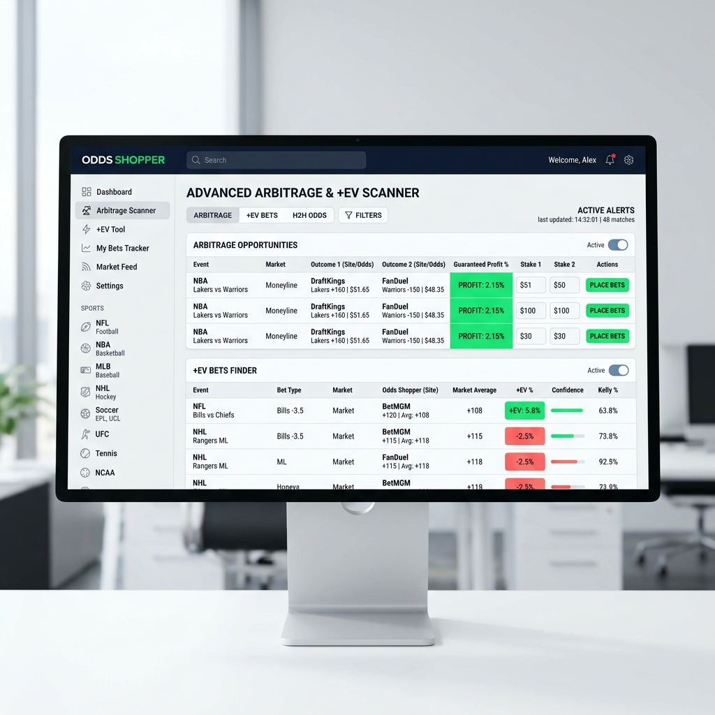 Interactive operational interface breakdown of Odds Shopper